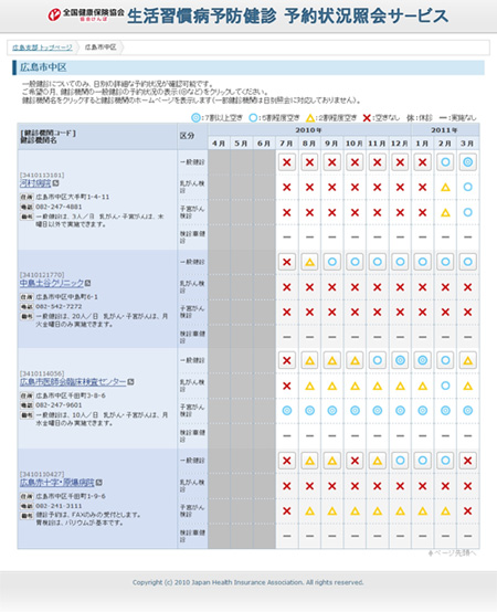 生活習慣病予防健診 予約状況照会サービス